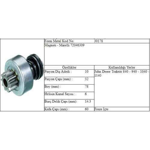 M.DİŞLİ 10 DİŞ JOHN DEERE İÇTEN FREZE