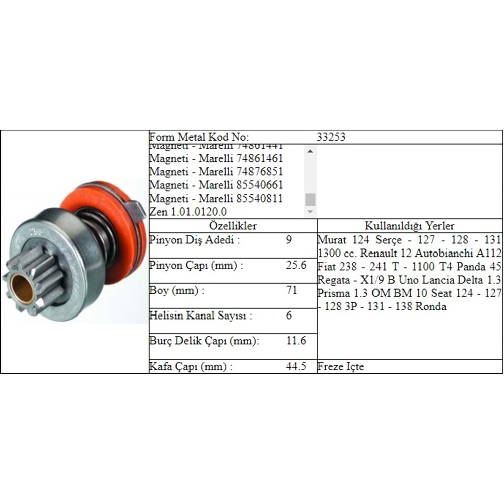 M.DİŞLİ 9 DİŞ RENAULT 12 MURAT 131-1300 cc 851