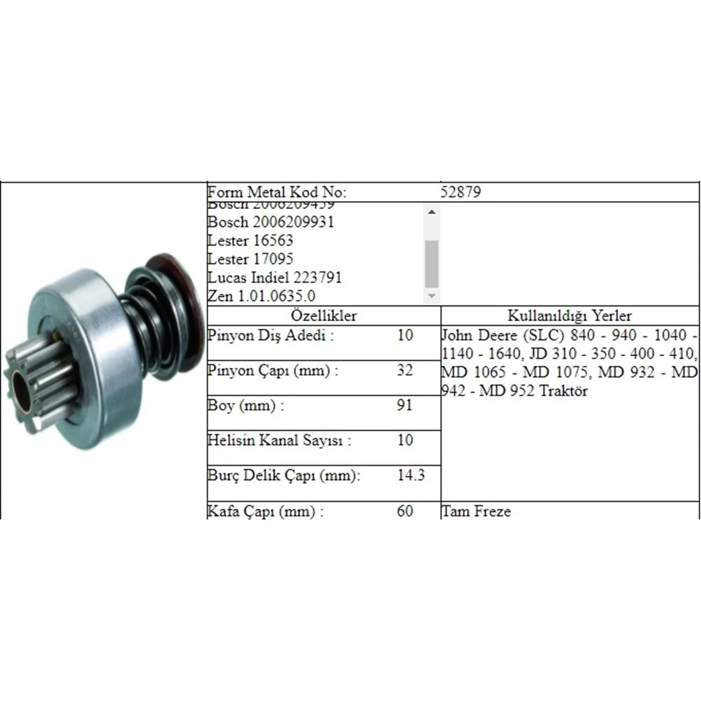 M.DİŞLİ 10 DİŞ JOHN DEERE DIŞTAN FREZE