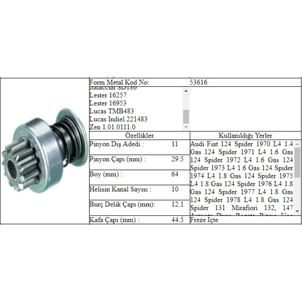 M.DİŞLİ 11 DİŞ FIAT ALFA ROMEO