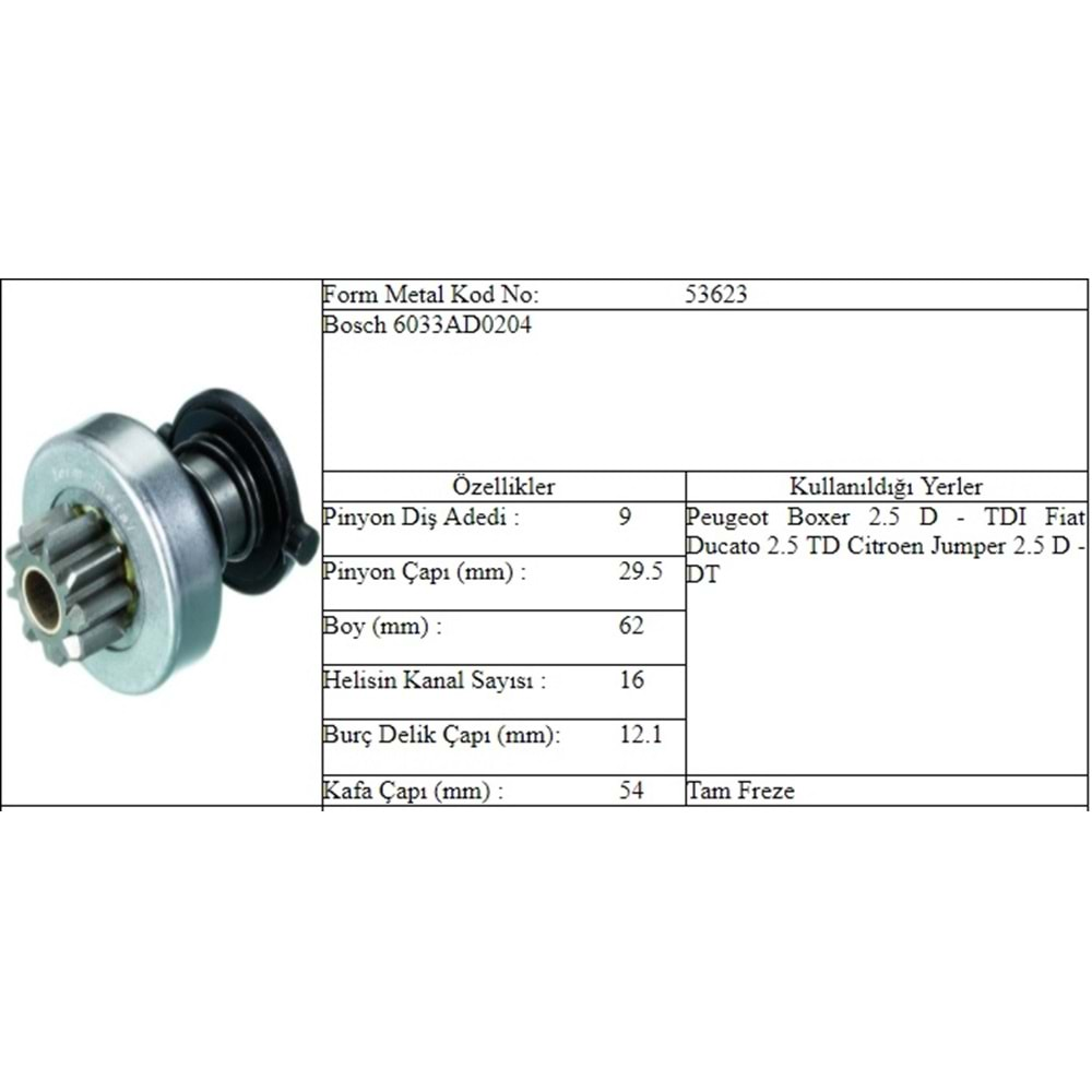 M.DİŞLİ 9 DİŞ PEUGEOT BOXER FIAT DUCAT JUMP 2,5 TD