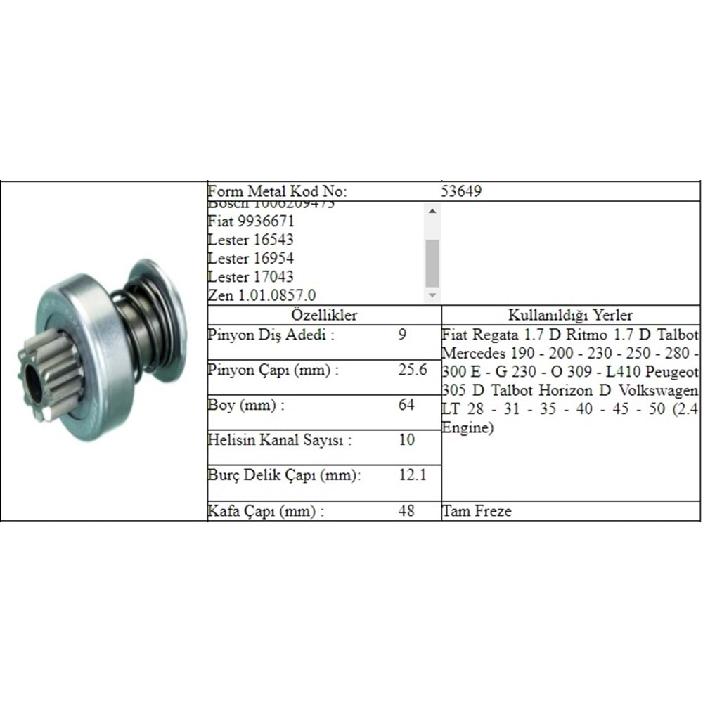 M.DİŞLİ 9 DİŞ MERCEDES 190E 200E VW LT 35