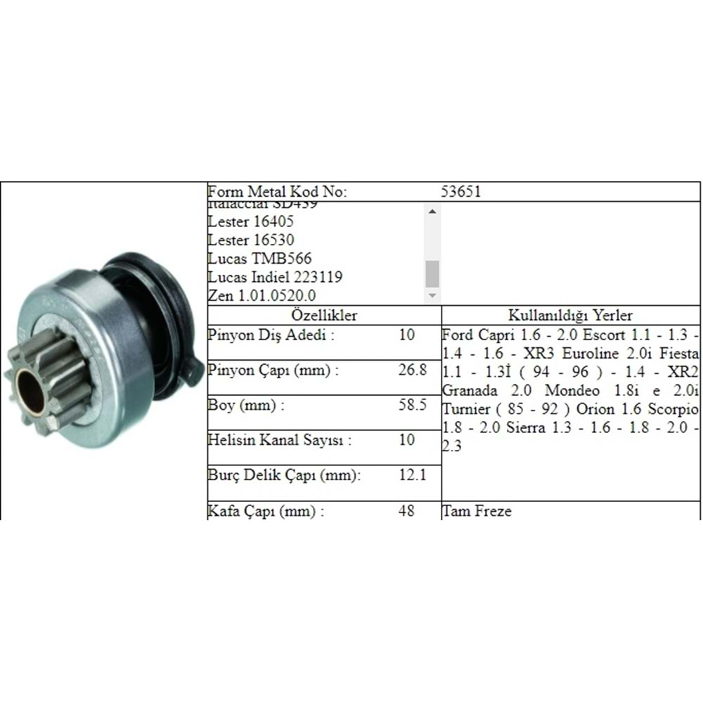 M.DİŞLİ 10 DİŞ FORD SIERRA MONDEO FIESTA E.M.