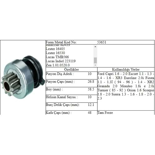 M.DİŞLİ 10 DİŞ FORD SIERRA MONDEO FIESTA E.M.