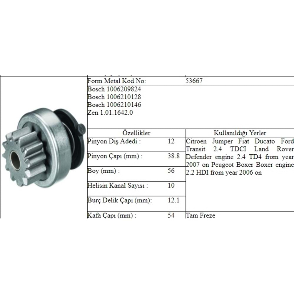 M.DİŞLİ 12 DİŞ FORD TRANSİT PEUGEOT BOXER 53699