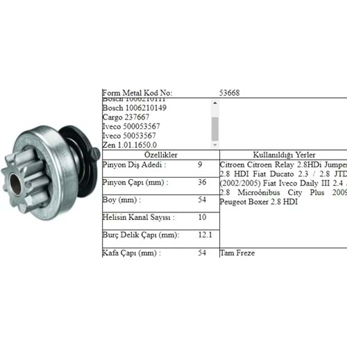 M.DİŞLİ 9 DİŞ IVECO DAİLY DUCATO 2,8 D 02 - 05