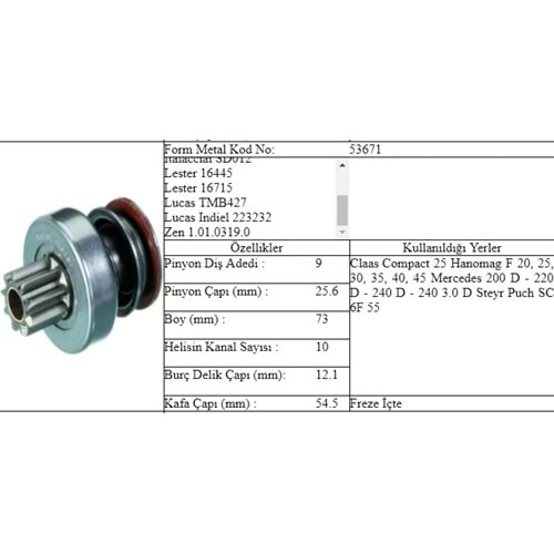 M.DİŞLİ 9 DİŞ MERCEDES 200 240 300D İÇTEN FREZE