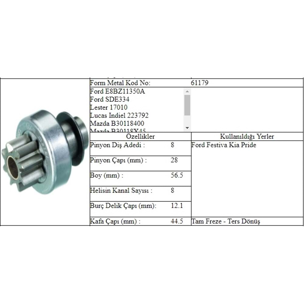 M.DİŞLİ 8 DİŞ FORD KIA TERS FREZE