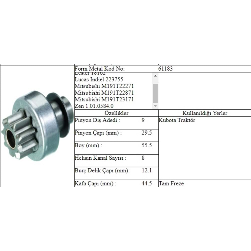 M.DİŞLİ 9 DİŞ KUBOTA