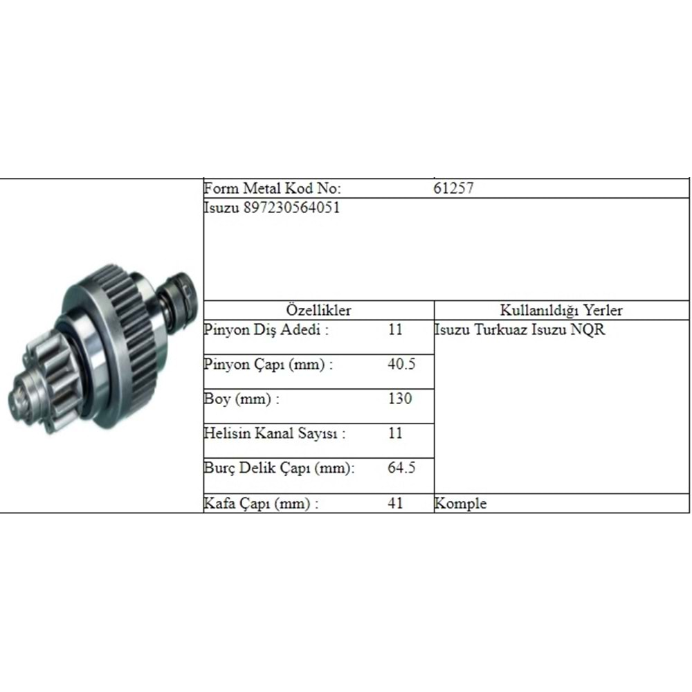 M.DİŞLİ 11 DİŞ ISUZU TURKUAZ