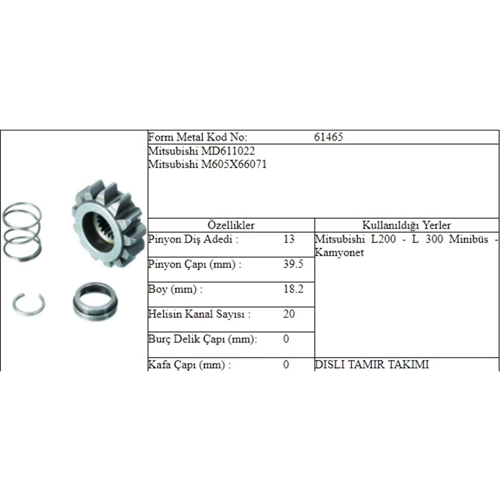M.DİŞLİ 13 DİŞ DİŞLİ UCU L 200 L 300