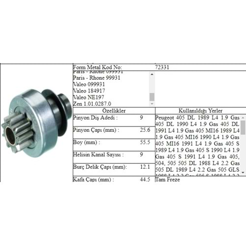 M.DİŞLİ 9 DİŞ RENAULT 9 11 12 TOROS 19 V931