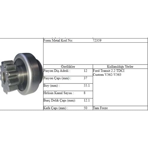 M.DİŞLİ FORD CUSTOM V363 15359 594749
