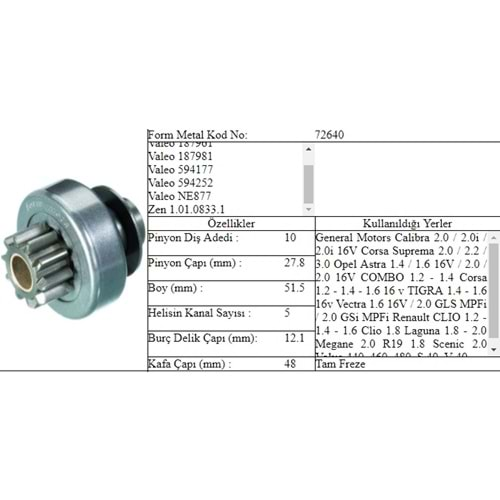 M.DİŞLİ 10 DİŞ OPEL ASTRA RENAULT MEGANE Y.M.