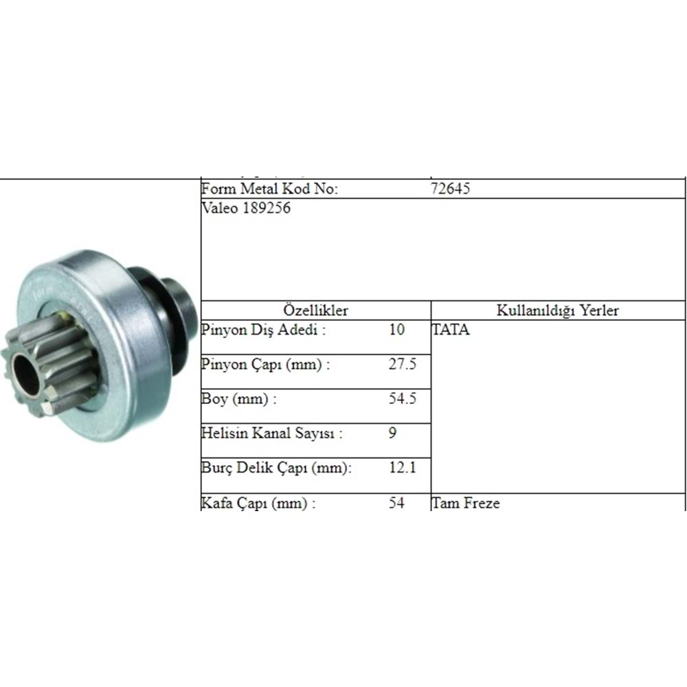 M.DİŞLİ 10 DİŞ TATA V256