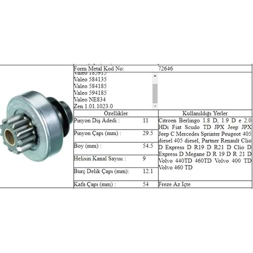 M.DİŞLİ 11 DİŞ RENAULT 19 21 D CLIO D EXPRESS D