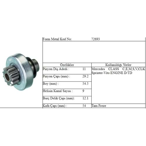 M.DİŞLİ 11 DİŞ MERCEDES SPRİNTER VITO C CLASS