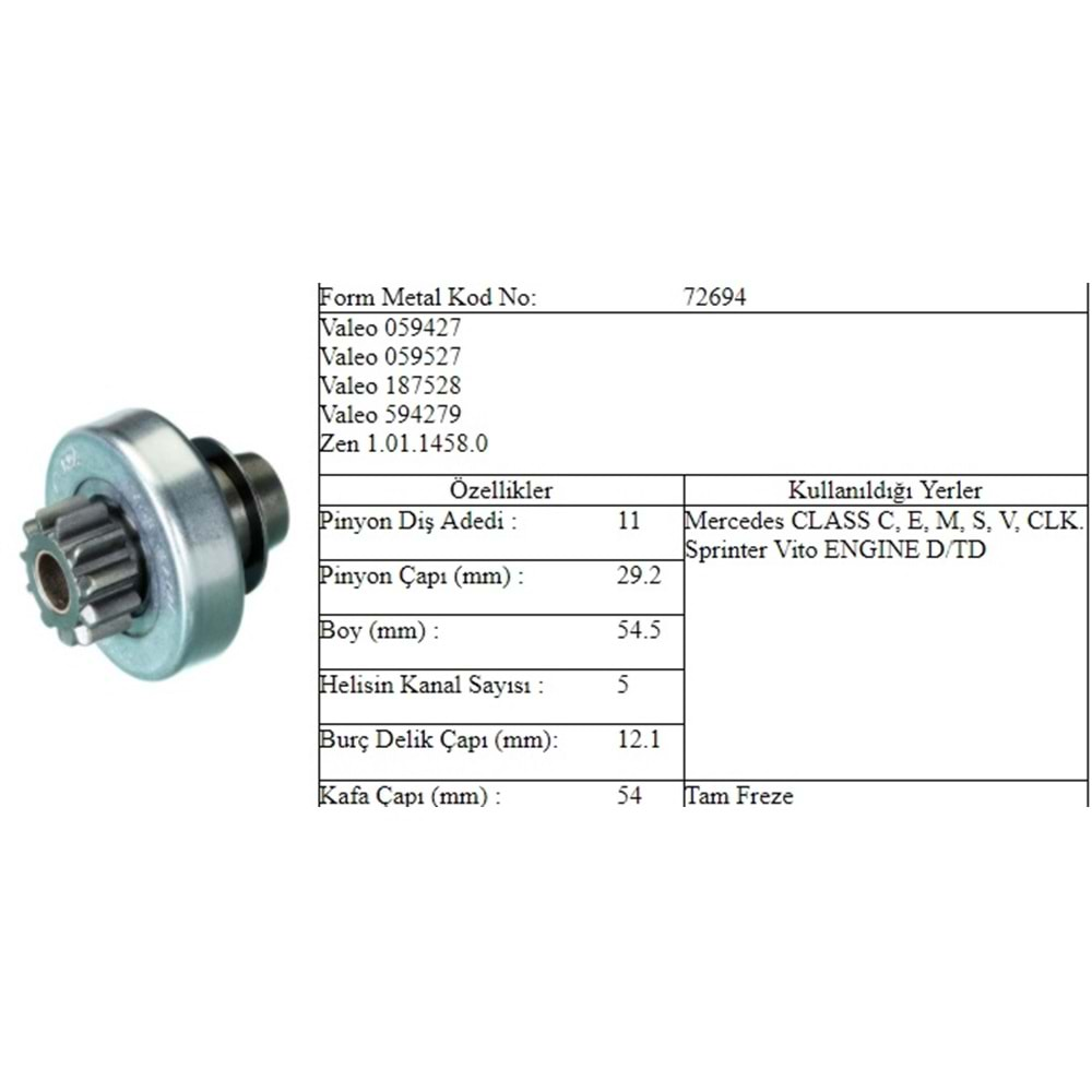 M.DİŞLİ 11 DİŞ MERCEDES SPRİNTER VITO C CLASS