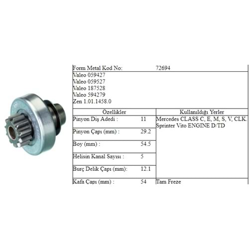 M.DİŞLİ 11 DİŞ MERCEDES SPRİNTER VITO C CLASS