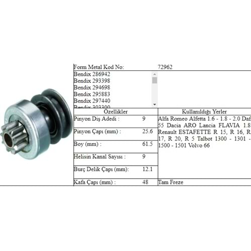 M.DİŞLİ 9 DİŞ RENAULT ALFA ROMEO V325