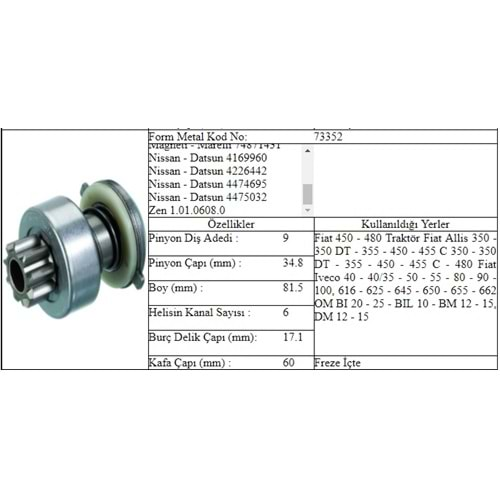 M.DİŞLİ 9 DİŞ FIAT 450 480