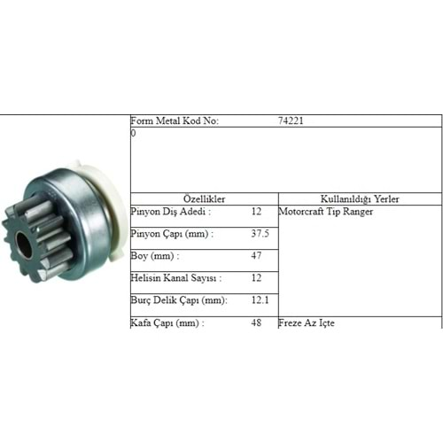 M.DİŞLİ 12 DİŞ V 184 RANGER DÜZ FREZE