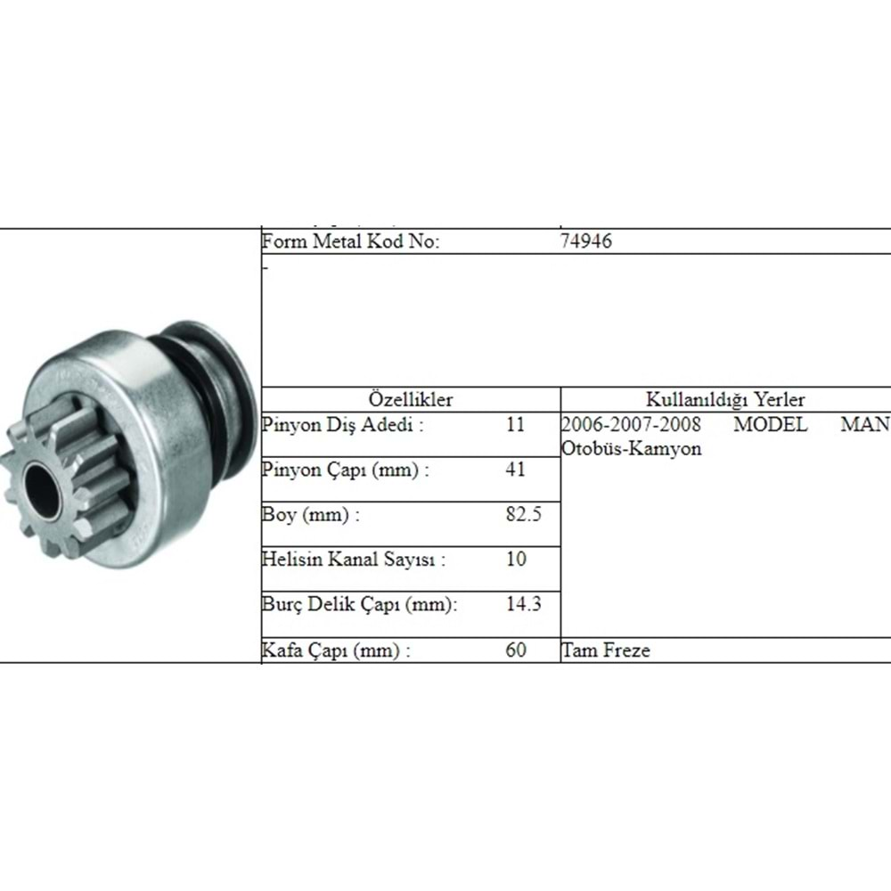 M.DİŞLİ 11 DİŞ MAN OTOBÜS KAMYON 06-07-08 MOD.