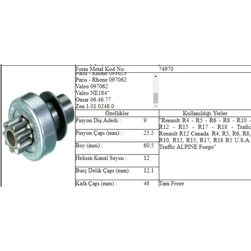 M.DİŞLİ 9 DİŞ RENAULT 12 TRAFFİC