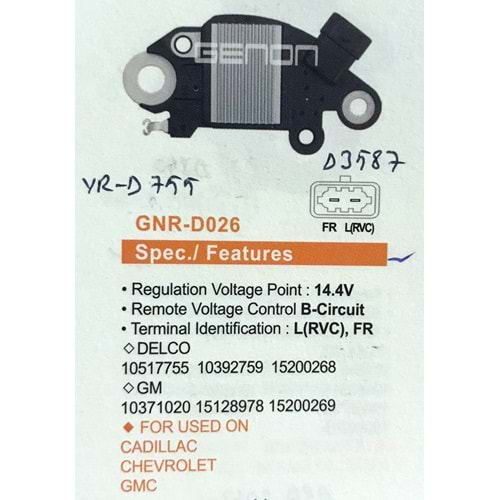 KONJ. 12V CADILLAC / CHEVROLET / GMC (L(RVC), FR)