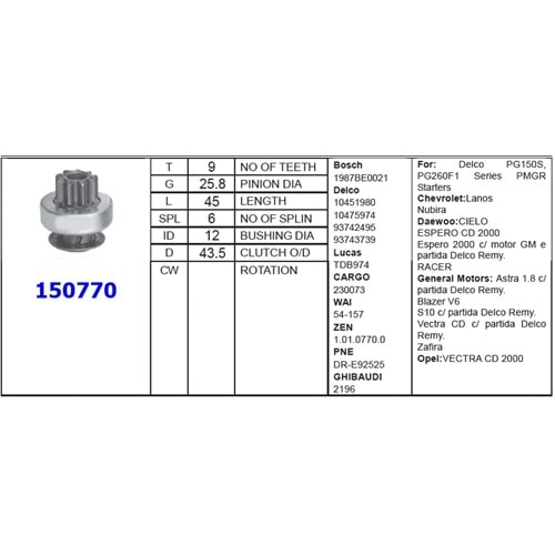 M.DİŞLİSİ 9 DİŞ DAEWOO / OPEL VECTRA