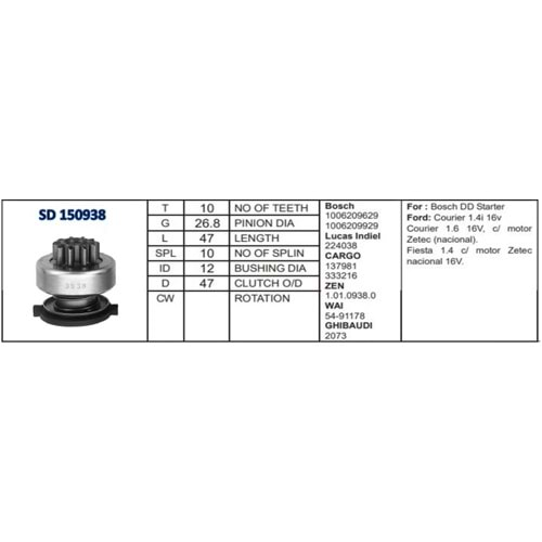 M.DİŞLİSİ 10 DİŞ FORD FİESTA COURIER 1,6 BOSCH