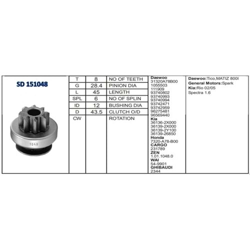 M.DİŞLİSİ 8 DİŞ DAEWOO TİCO MATİZ KIA DELCO CW