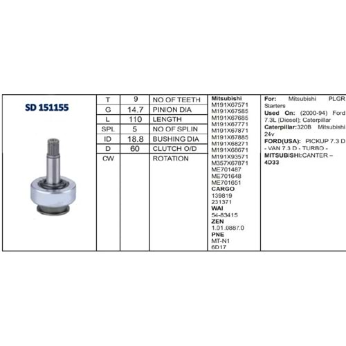 M.DİŞLİSİ 9 DİŞ MITSUBISHI CANTER Y.M.