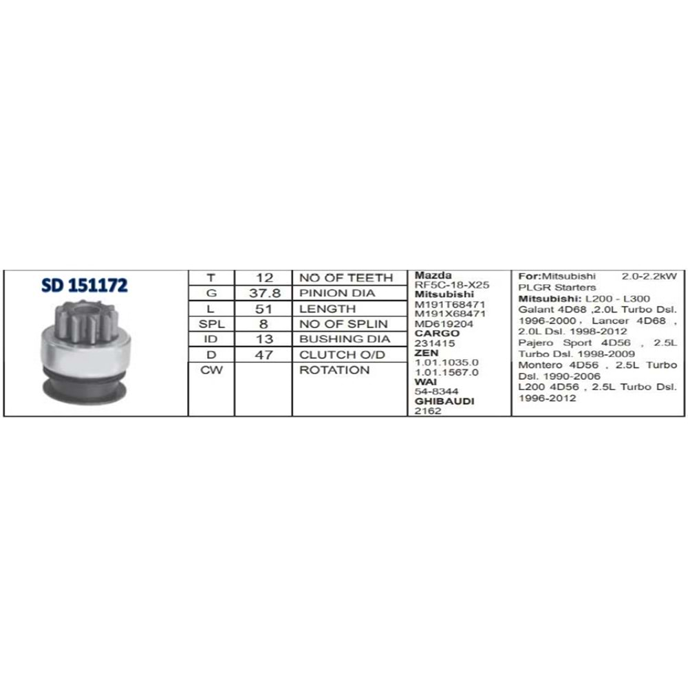 M.DİŞLİSİ 12 DİŞ MITSUBISHI L200 - L300