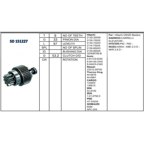 M.DİŞLİSİ 9 DİŞ DAEWOO FORKLIFT / KOMATSU FD25 FOR