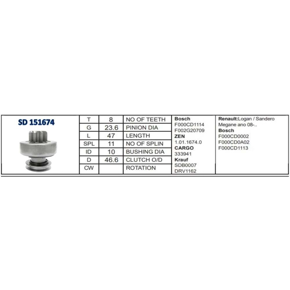 M.DİŞLİSİ 8 DİŞ DACIA LOGAN SANDERO REN. MEGAN BO