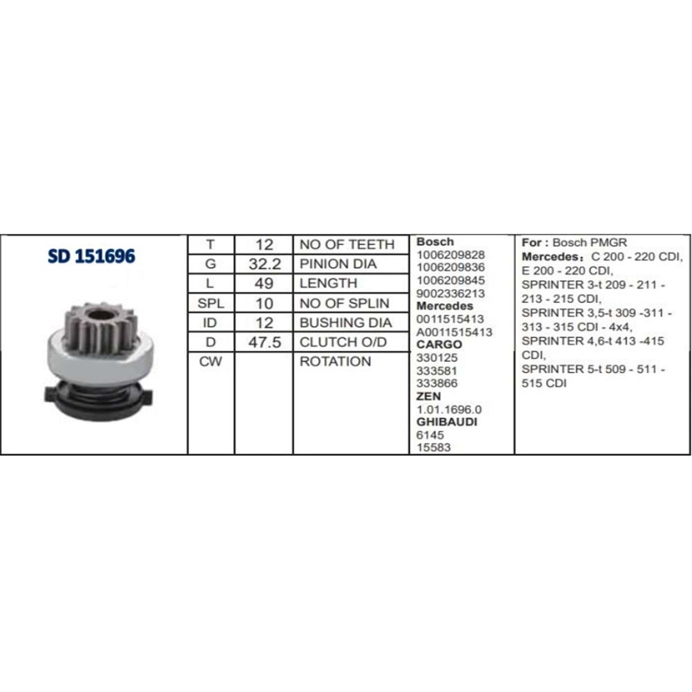 M.DİŞLİSİ 12 DİŞ MERC SPR.313 E200 BOSCH