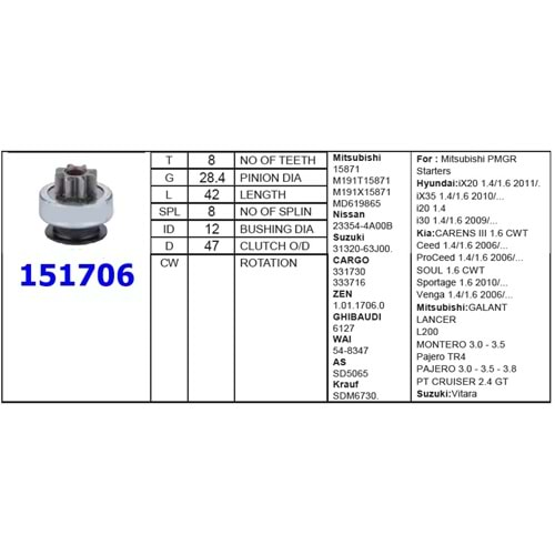 M.DİŞLİSİ 8 DİŞ HYUNDAI İ20 İ30 İX20 MİTS.CW