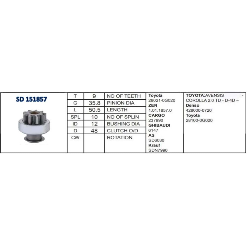 M.DİŞLİSİ 9 DİŞ TOYOTA AVENS.COROLLA D4D CW