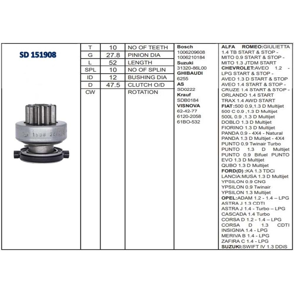 M.DİŞLİSİ 10 DİŞ CHEVROLET OPEL FORD FIAT BOSCH CW