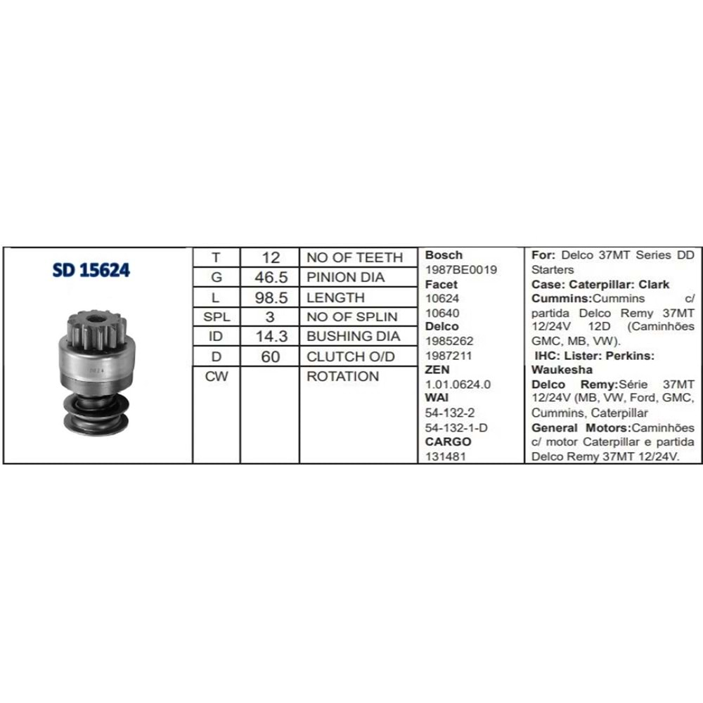 M.DİŞLİSİ 12 DİŞ 37 MT CUMMINS / CLARK / PERKINS İ