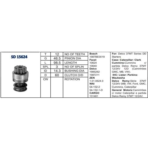 M.DİŞLİSİ 12 DİŞ 37 MT CUMMINS / CLARK / PERKINS İ