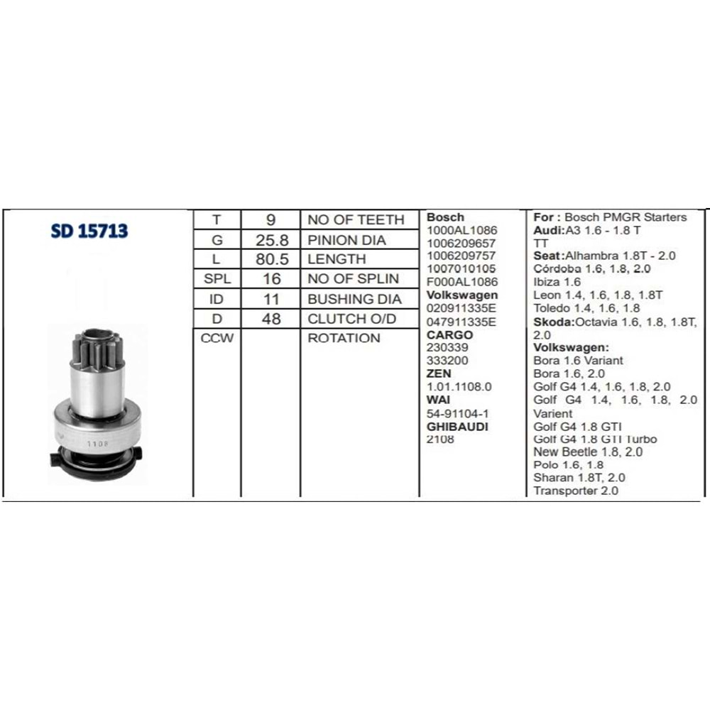 M.DİŞLİSİ 9 DİŞ VW GOLF/BORA BENZİNLİ SEAT/ SKODA