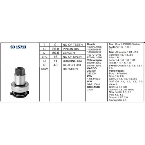 M.DİŞLİSİ 9 DİŞ VW GOLF/BORA BENZİNLİ SEAT/ SKODA