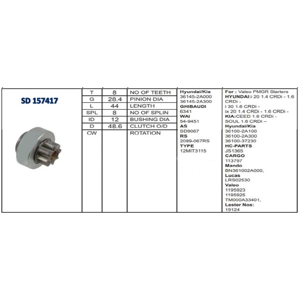 M.DİŞLİSİ 8 DİŞ HYUNDAI İ20 1.4 1.6 BENZ.