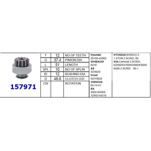 M.DİŞLİSİ 12 DİŞ KIA BONGO N. DENSO SD 7971