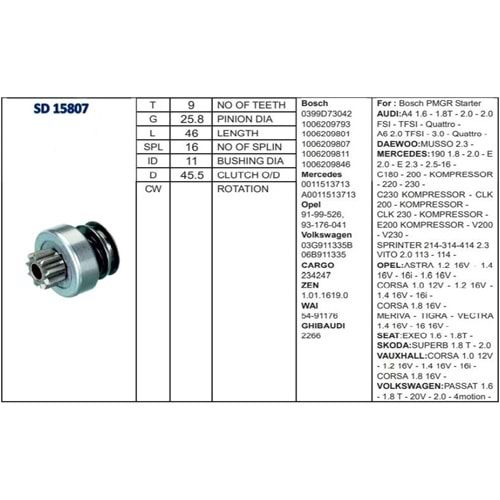 M.DİŞLİSİ 9 DİŞ FIAT ALBEA/DOBLO 1.3 MULTIJET/OPEL