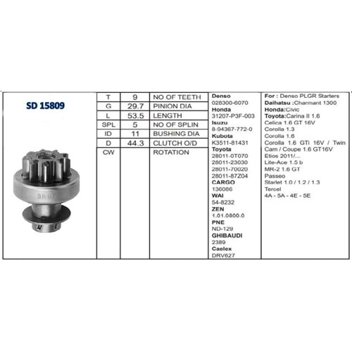 M.DİŞLİSİ 9 DİŞ TOYOTA COROLLA E.