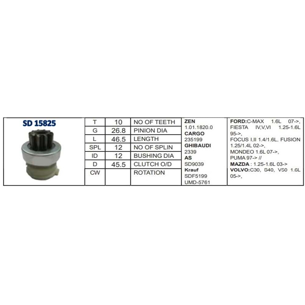 M.DİŞLİSİ 10 DİŞ FORD FOCUS 12MOT3205