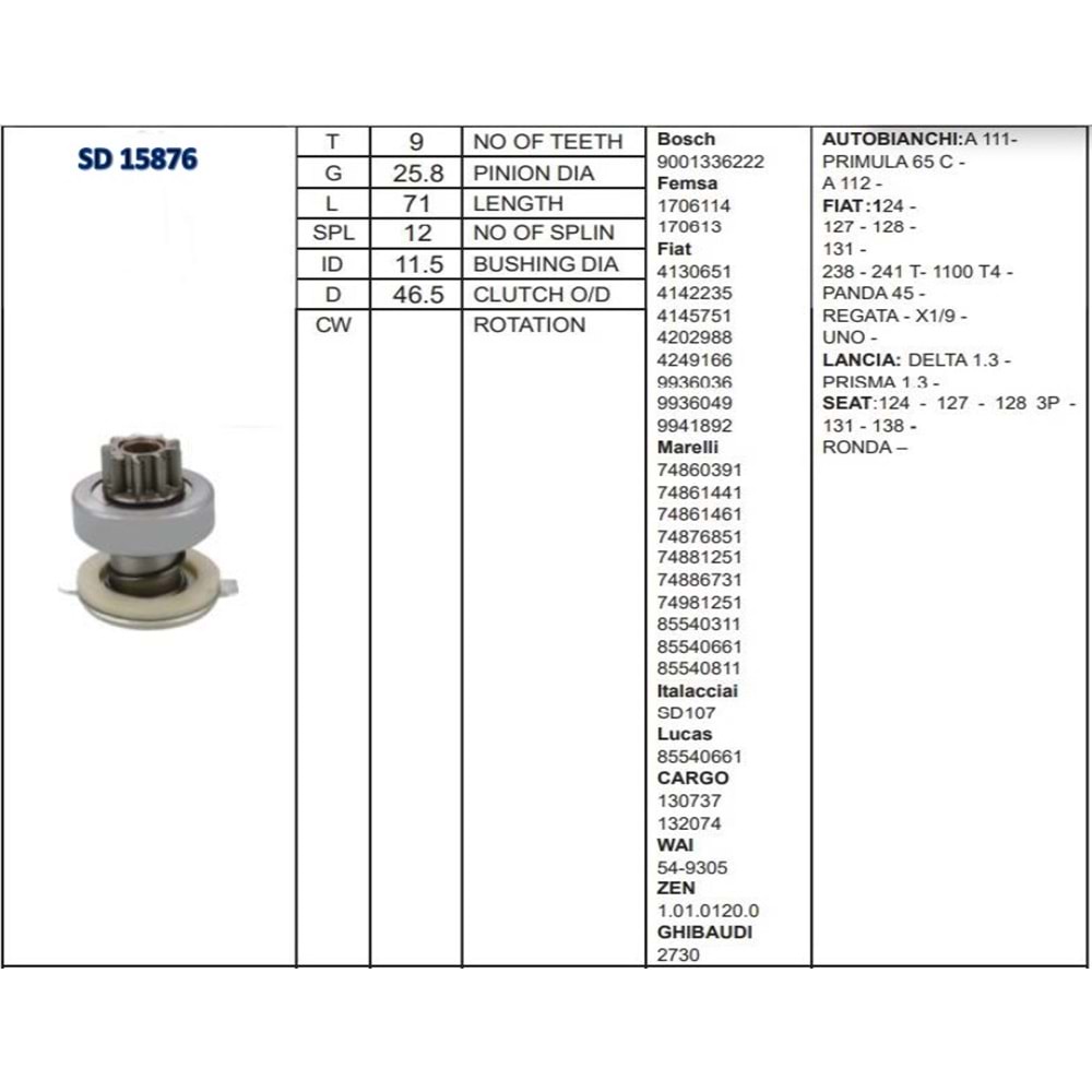 M.DİŞLİSİ 9 DİŞ RENAULT-12 / TOFAŞ MURAT-124